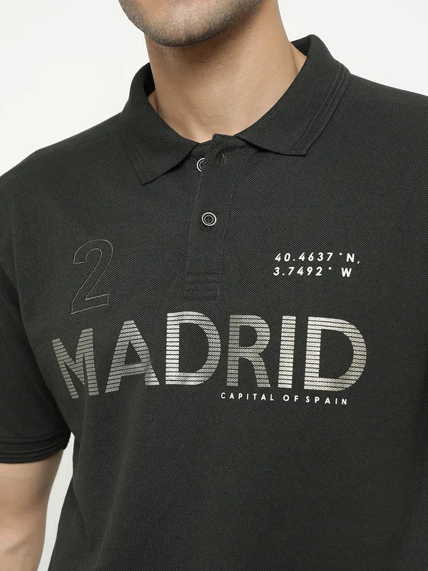 Octave Typography Printed Polo Collar Cotton Casual T-Shirt