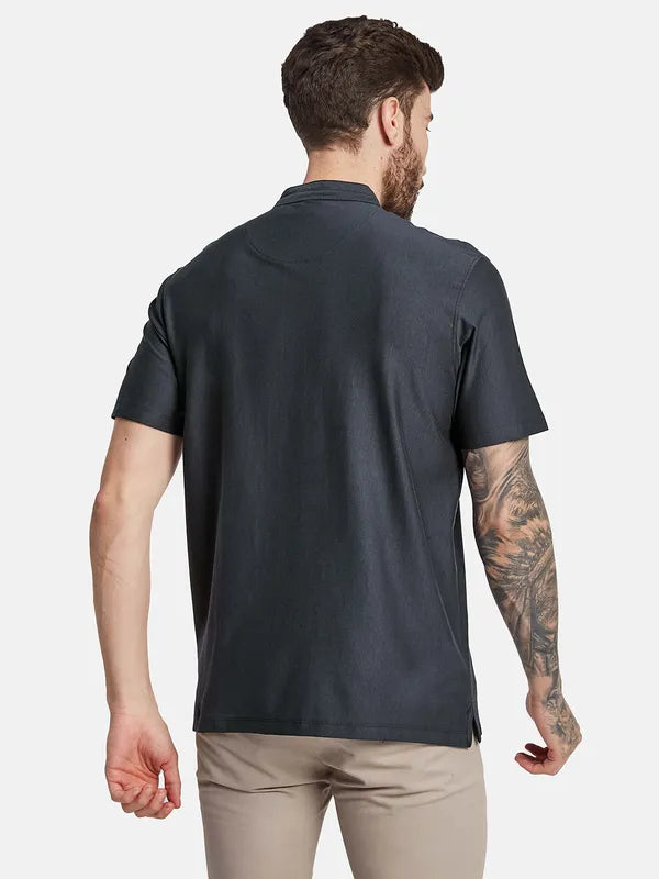 Octave Mandarin Collar Short Sleeves Regular Fit Cotton T-Shirt