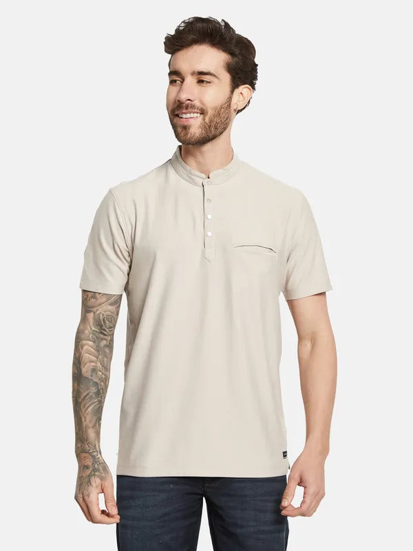 Octave Mandarin Collar Cotton T-Shirt