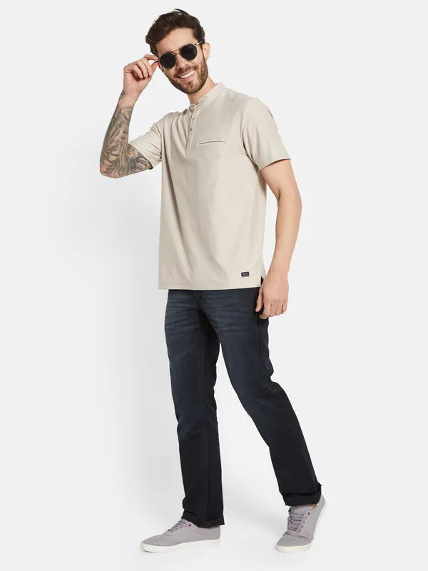 Octave Mandarin Collar Cotton T-Shirt