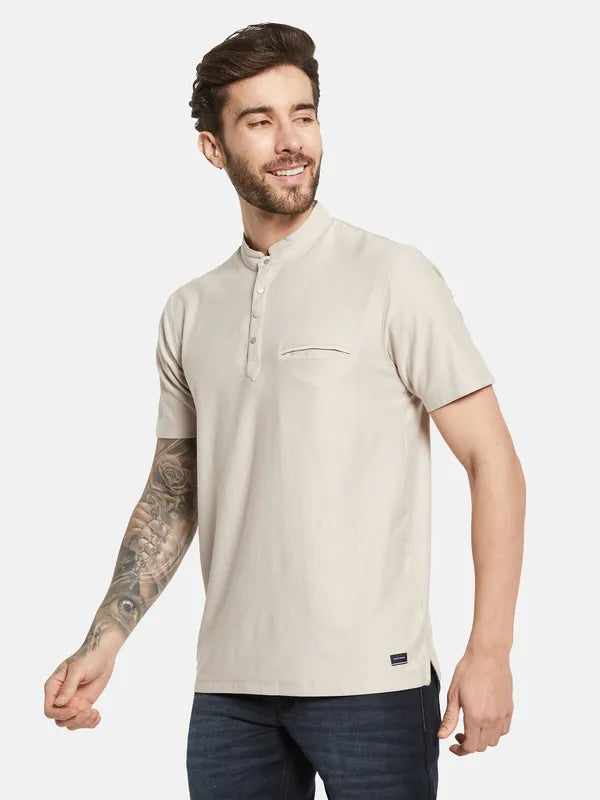 Octave Mandarin Collar Cotton T-Shirt