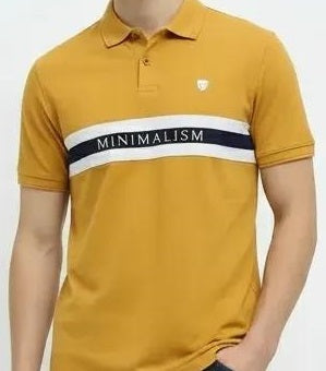 Men Mustard Striped Polo Collar T-shirt