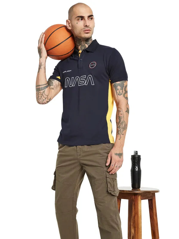 Octave Nasa Printed Polo Collar Cotton T-Shirt