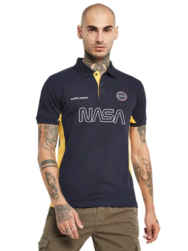 Octave Nasa Printed Polo Collar Cotton T-Shirt