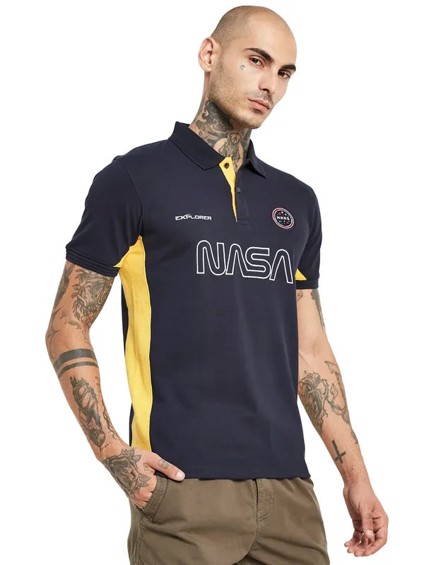 Octave Nasa Printed Polo Collar Cotton T-Shirt