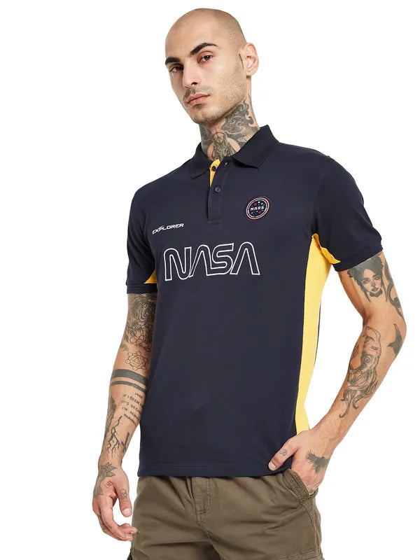 Octave Nasa Printed Polo Collar Cotton T-Shirt