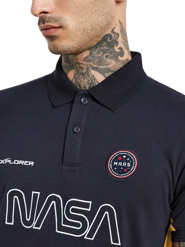 Octave Nasa Printed Polo Collar Cotton T-Shirt