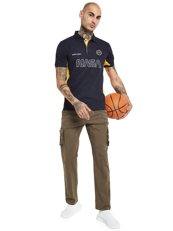 Octave Nasa Printed Polo Collar Cotton T-Shirt