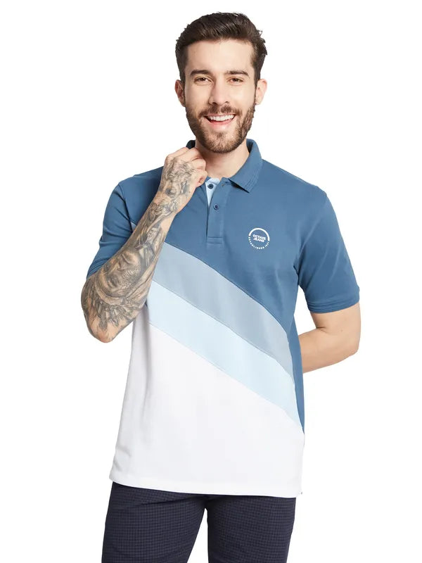 Octave Men Colourblocked Polo Collar T-Shirt