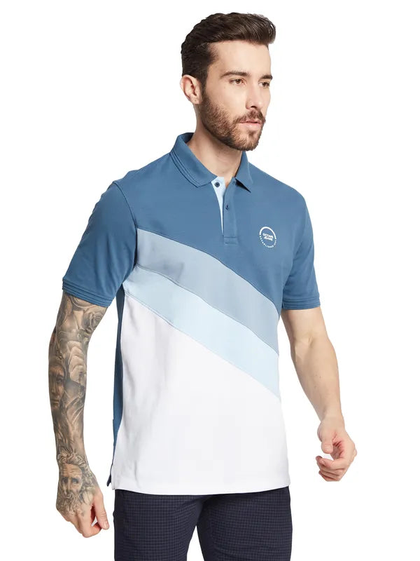 Octave Men Colourblocked Polo Collar T-Shirt