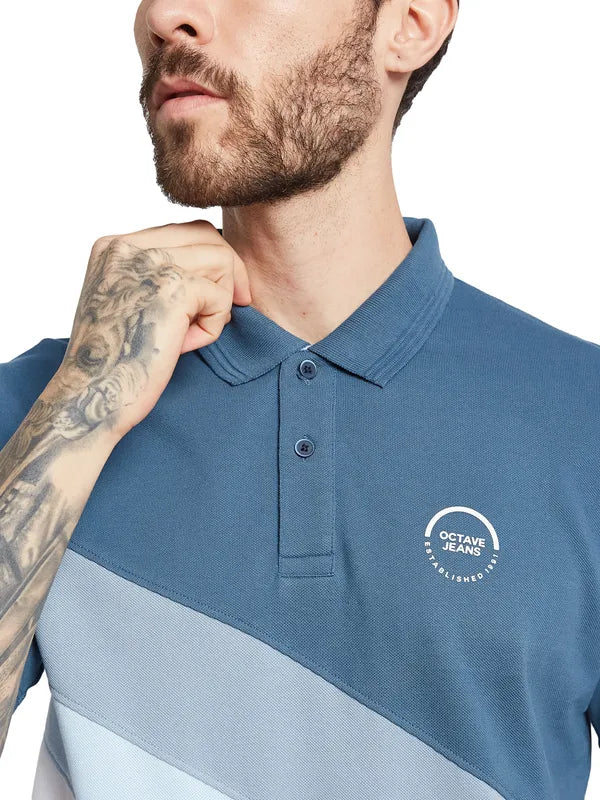 Octave Men Colourblocked Polo Collar T-Shirt