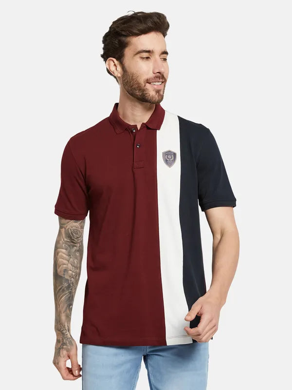 Octave Colourblocked Polo Collar Cotton T-Shirt
