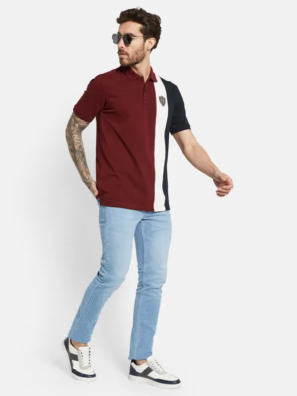 Octave Colourblocked Polo Collar Cotton T-Shirt