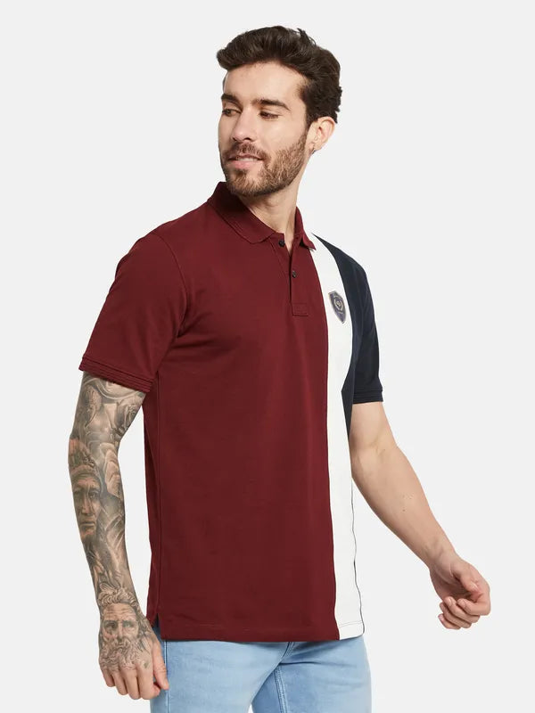 Octave Colourblocked Polo Collar Cotton T-Shirt