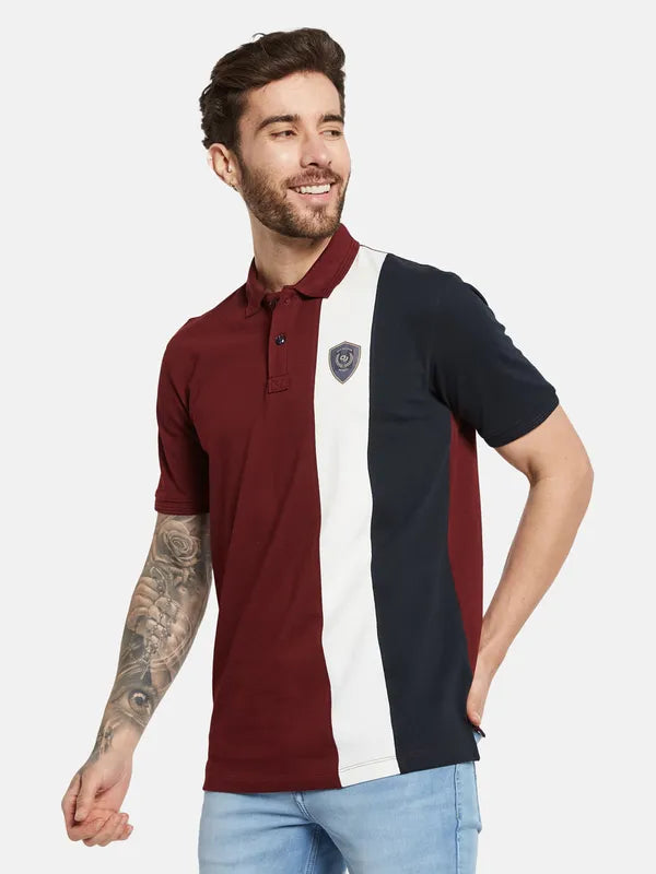 Octave Colourblocked Polo Collar Cotton T-Shirt