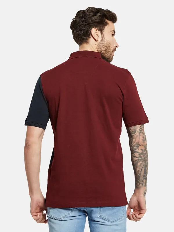 Octave Colourblocked Polo Collar Cotton T-Shirt