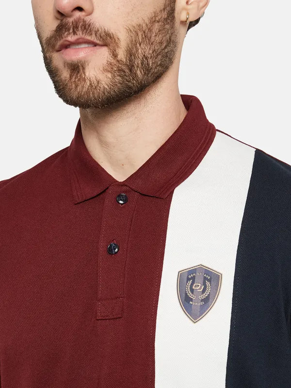 Octave Colourblocked Polo Collar Cotton T-Shirt