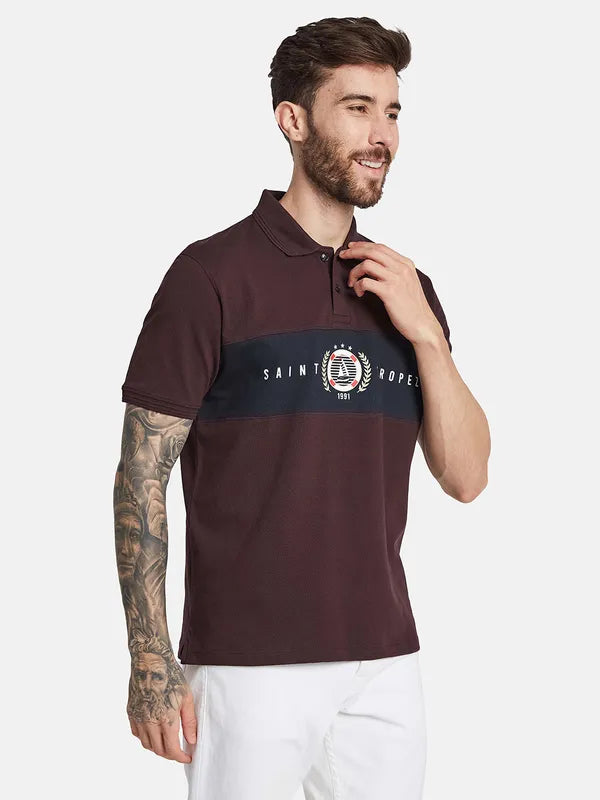 Octave Typography Printed Polo Collar Cotton T-Shirt