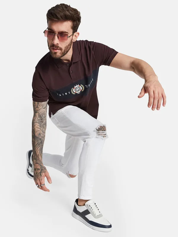 Octave Typography Printed Polo Collar Cotton T-Shirt