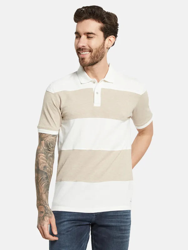 Octave Striped Polo Collar Short Sleeves Cotton T-Shirt