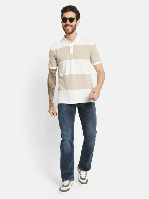 Octave Striped Polo Collar Short Sleeves Cotton T-Shirt