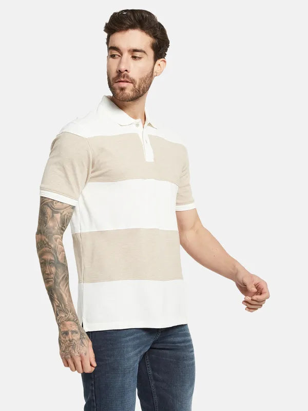 Octave Striped Polo Collar Short Sleeves Cotton T-Shirt