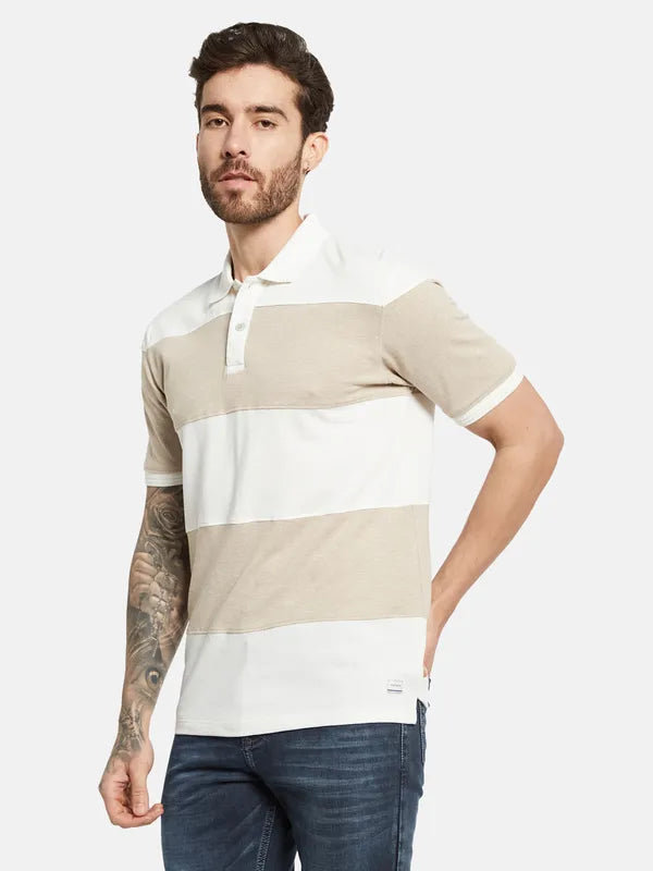 Octave Striped Polo Collar Short Sleeves Cotton T-Shirt