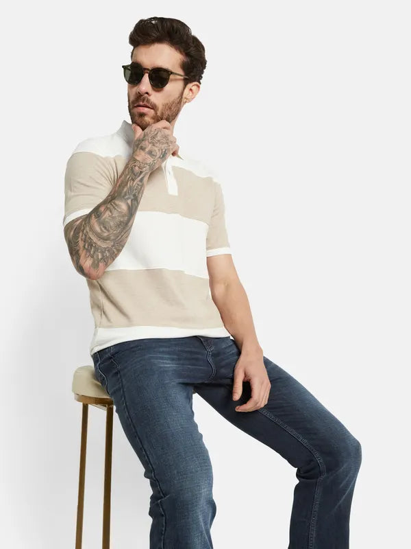 Octave Striped Polo Collar Short Sleeves Cotton T-Shirt