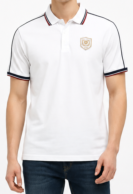 Men White Sold Polo Collar T-shirt