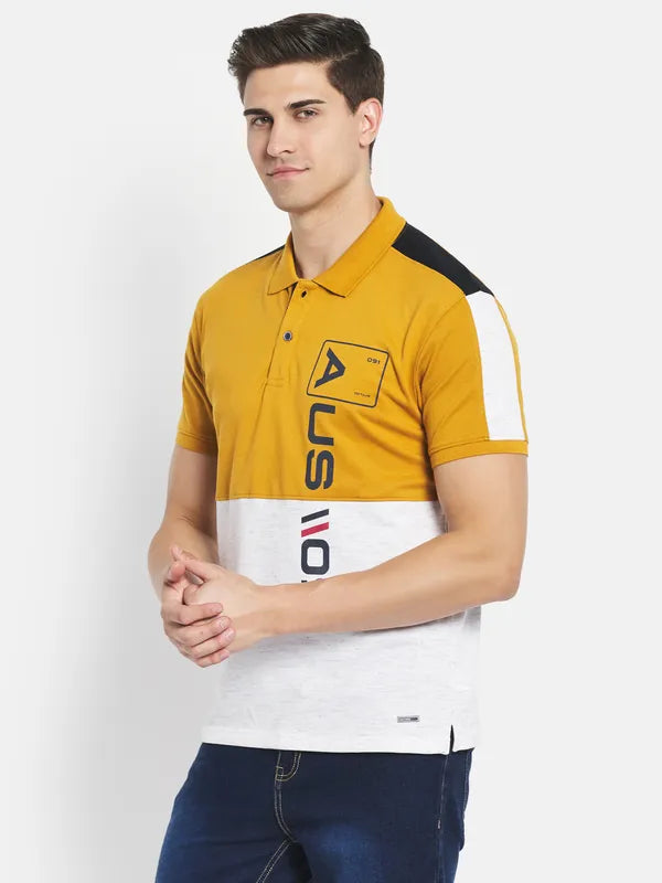 Octave Men Yellow Colourblocked Polo Collar Applique T-Shirt