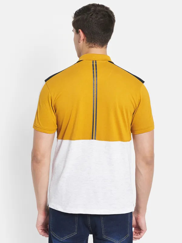 Octave Men Yellow Colourblocked Polo Collar Applique T-Shirt