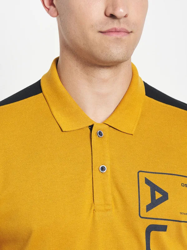 Octave Men Yellow Colourblocked Polo Collar Applique T-Shirt