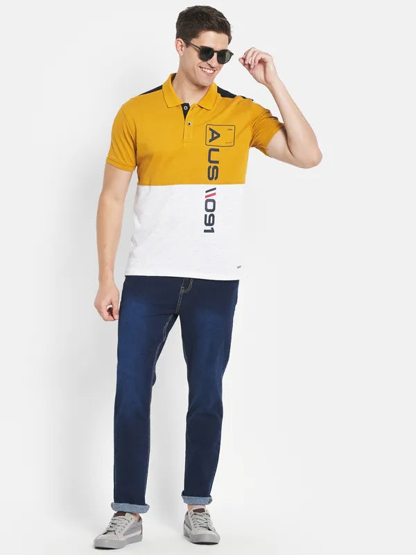 Octave Men Yellow Colourblocked Polo Collar Applique T-Shirt