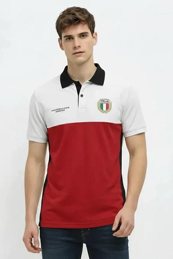 Men Brand Logo Colourblocked Polo Collar T-shirt