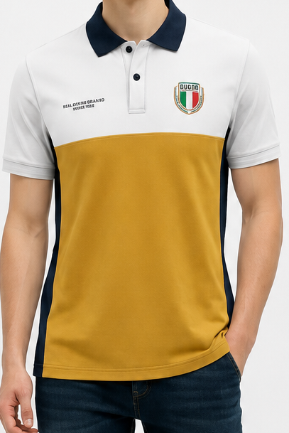 Men Mustard Brand Logo Colourblocked Polo Collar T-shirt