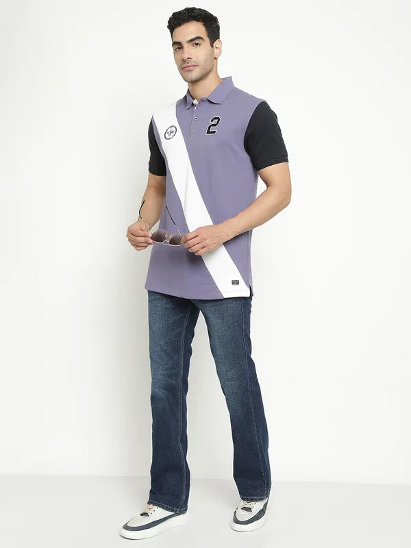 Octave Colourblocked Polo Collar Cotton T-Shirt