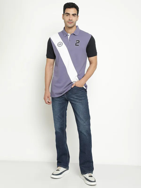Octave Colourblocked Polo Collar Cotton T-Shirt