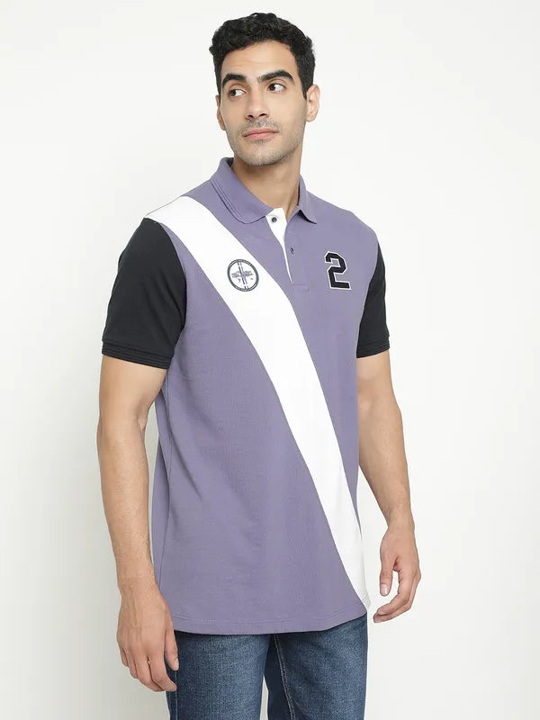 Octave Colourblocked Polo Collar Cotton T-Shirt