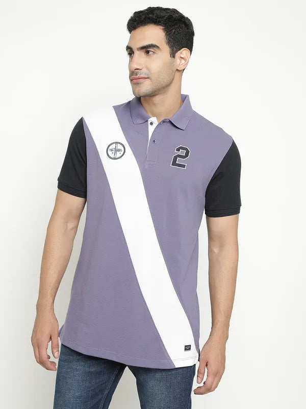 Octave Colourblocked Polo Collar Cotton T-Shirt