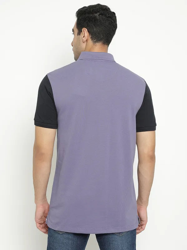 Octave Colourblocked Polo Collar Cotton T-Shirt