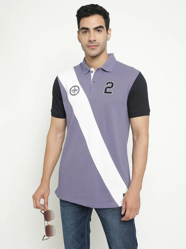 Octave Colourblocked Polo Collar Cotton T-Shirt