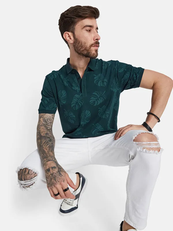 Octave Tropical Printed Polo Collar Cotton T-Shirt