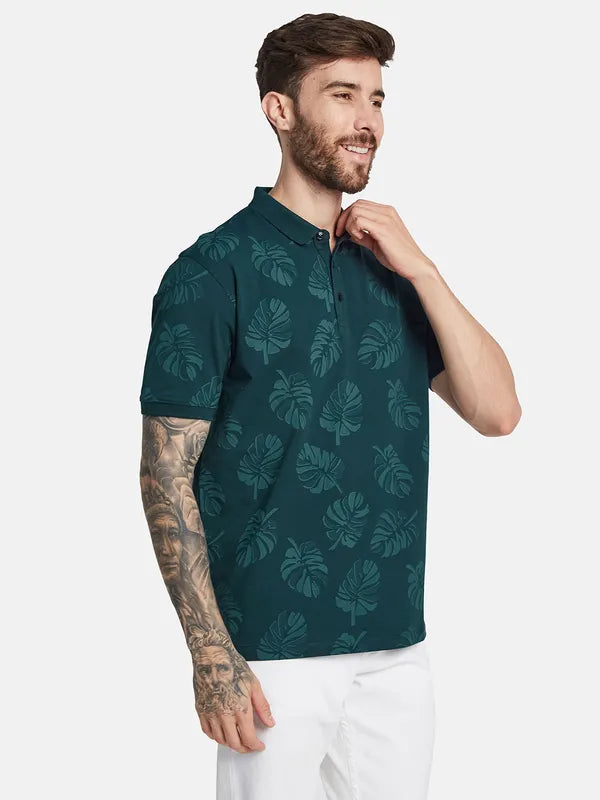 Octave Tropical Printed Polo Collar Cotton T-Shirt