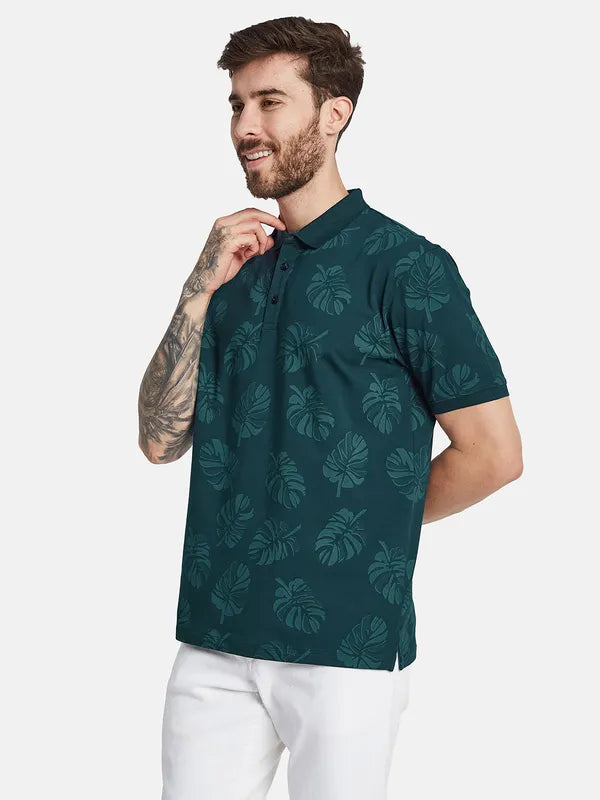 Octave Tropical Printed Polo Collar Cotton T-Shirt