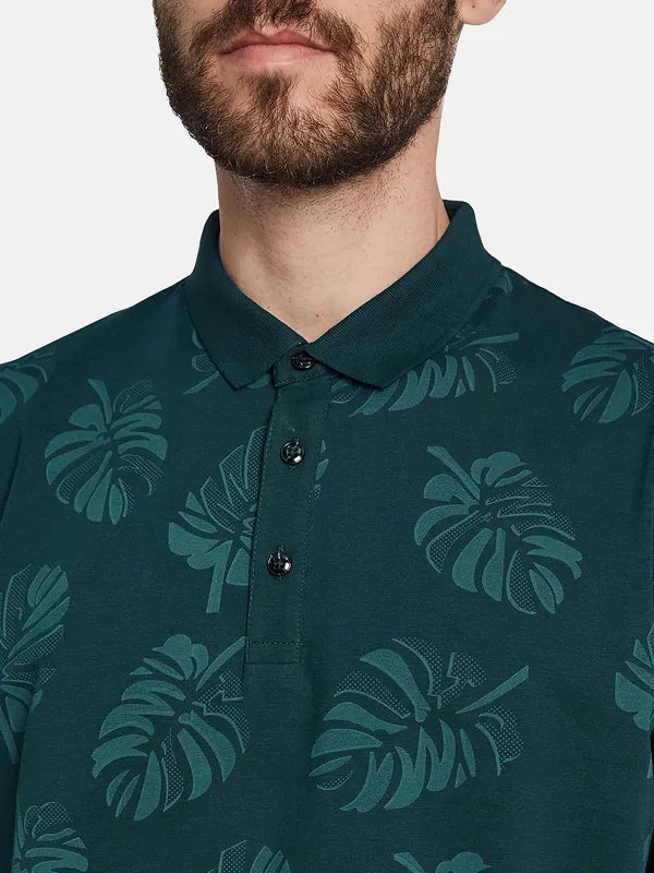 Octave Tropical Printed Polo Collar Cotton T-Shirt