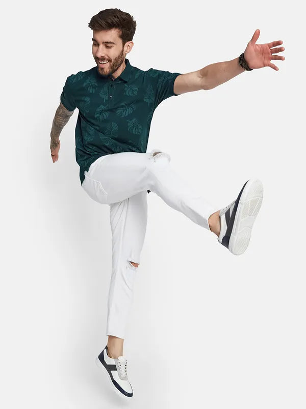 Octave Tropical Printed Polo Collar Cotton T-Shirt