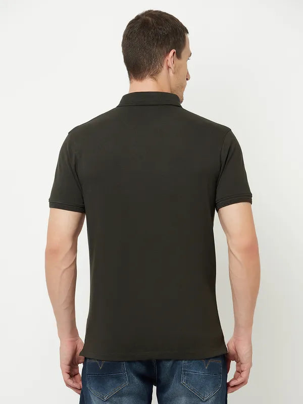 Octave Men Olive Green Colourblocked Polo Collar Applique T-Shirt