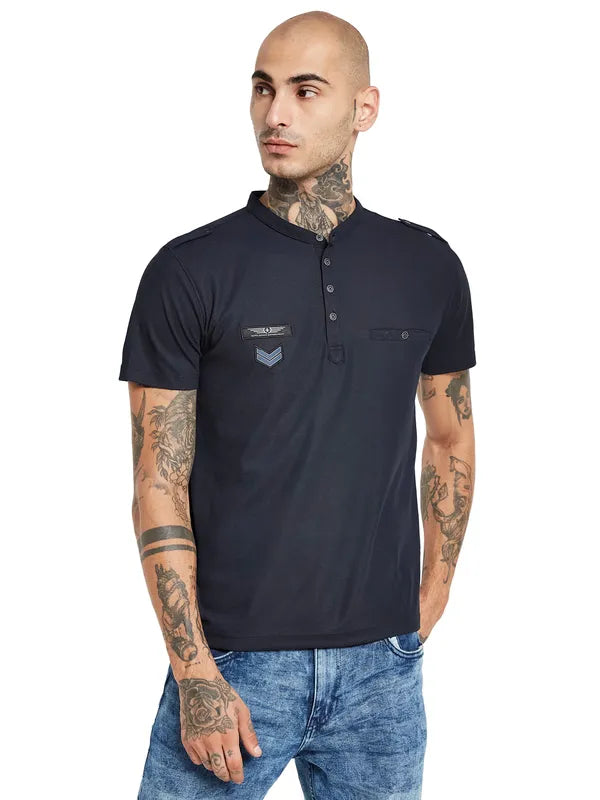 Octave Band Collar Cotton Regular Fit Pockets Casual T-Shirt