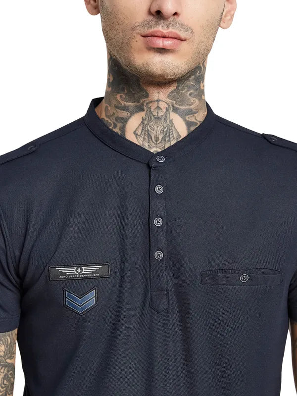 Octave Band Collar Cotton Regular Fit Pockets Casual T-Shirt