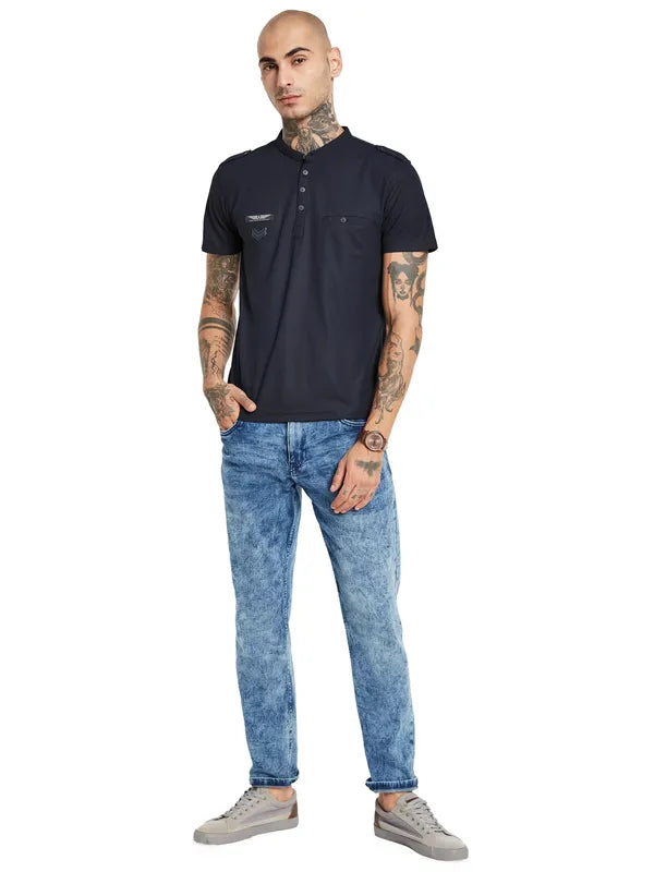 Octave Band Collar Cotton Regular Fit Pockets Casual T-Shirt